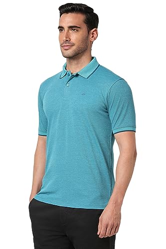 Image of Peter England Men's Premium Branded Regular Fit Half Sleeve Polo T-Shirt | Cotton Rich | Birds Eye Interlock Weave| No Pocket