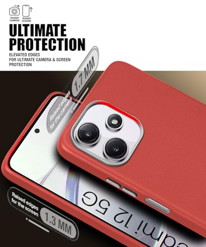 Image of WOW IMAGINE Leather Fabric Soft TPU Back Cover for Mi Redmi 12 5G | Redmi 12 4G | Poco M6 Pro 5G (Crimson Red)