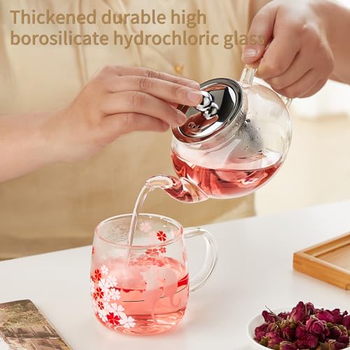 Glass Teapot with Removable Infuser, 20 oz/600ml Glass Tea Pot Small Borosilicate Tea Steeper Kettle with Loose Leaf Tea Strainer For Flower Blooming Tea, ClearTea Maker Pitcher - Image 3