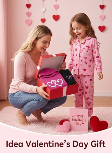 Image of Cute Girls Heart Print Sweatsuit - Casual Valentines Kids Clothes Long Hooded Sweatshirt Pants Fall Winter Outfits