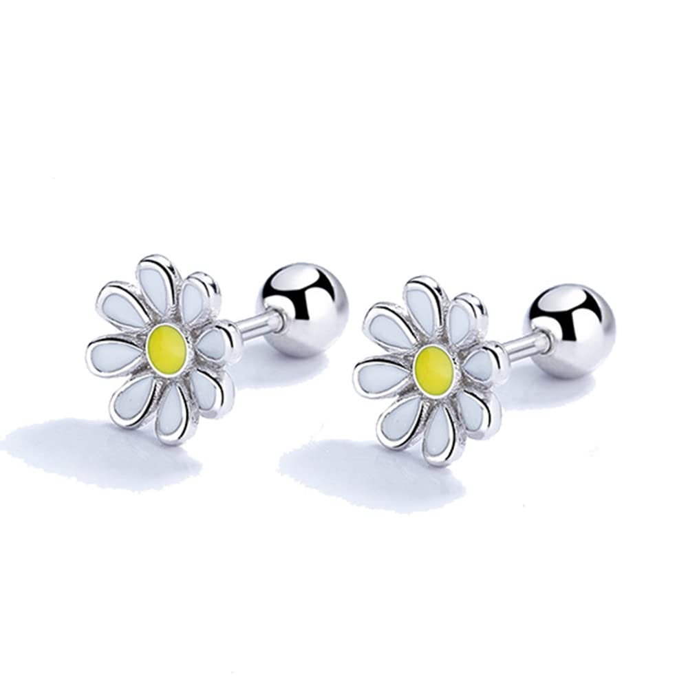 IMINI18G Little Daisy Flower Cartilage Stud Earrings Sterling Silver 925 Chrysanthemum Flower Helix Tragus Earring Studs Screw Back Small Piercing Barbell Cute Jewelry Gifts for Women Girls Hypoallergenic