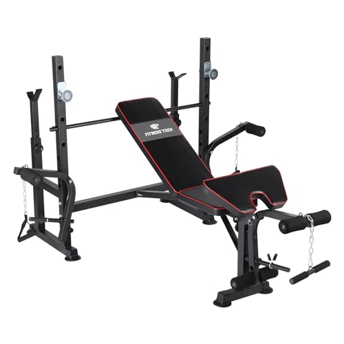 Fitness Tech, Banco Multiestación Reclinable para Press Banca y Sentadillas, Banco Ajustable para Entrenamiento de Cuerpo Completo, Equipo de Musculación Profesional para Casa o Gimnasio, 34kg
