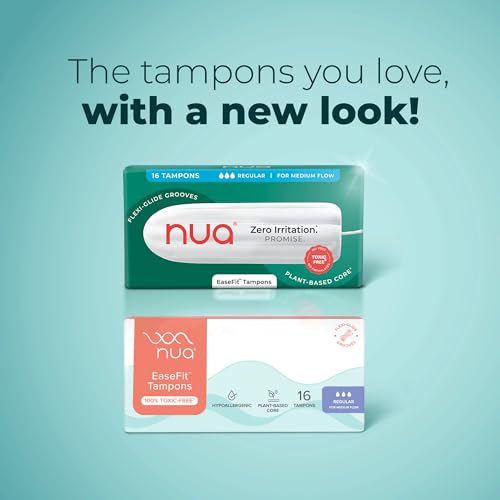 Image of Nua EaseFit Tampons for Medium Flow | 16 Tampons | Gynaecologically Tested | Hypoallergenic | Rapid Absorption Core | Leak-Proof Protection
