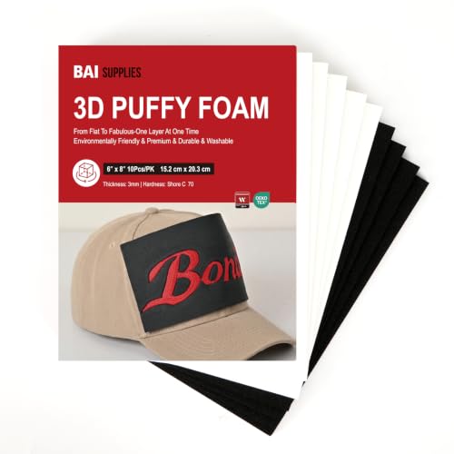 BAI 3D Puffy Embroidery Foam 3 mm 6 x 8 in 10 Sheets 5Black+5White