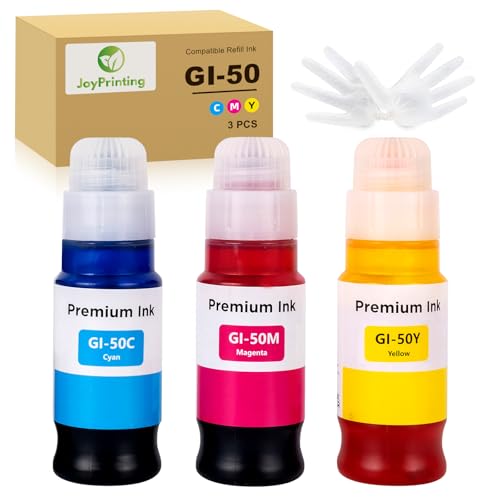 JoyPrinting 3X GI-50 Kompatibel tintenbehälter GI-50 GI50 Tinte Multipack Kompatible für Canon PIXMA G1520 G2520 G2560 G3520 G3560 GM2050 GM4050 G5050 G6050 G7050 (Cyan, Magenta, Gelb)