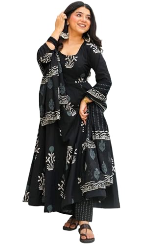 Image of ANNI Designer Women's Rayon Blend Anarkali Printed Kurta with Pant & Dupatta | Ethnic Kurta Pant Dupatta Set for Women | Traditional Indian Wear Outfit