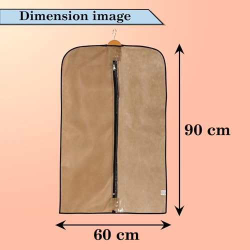 Image of Kuber Industries Pack of 2 Blazer Cover | Suit Covers with Zip for Women & Men | Dustproof Coat Bag for Clothes, Jacket | Half Transparent Coat Cover | Beige