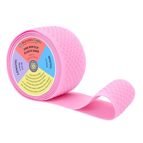 Mandala Crafts 2.5 Inch Pink Non Slip Silicone Gripper Elastic Band