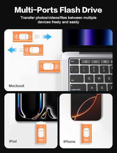 Image of Gulloe 512GB Dual Interface Flash Drive for Phone Storage Photos Videos, Phone USB Backup External Photo Memory Stick - No App Required, Compatible with iPhone, iPad, Android & PC (Orange)