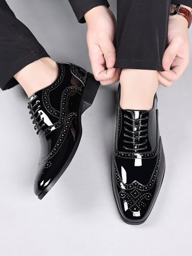 Patent Leather Oxford Wingtip Dress Shoes, Black, Brogue Design, Lace-up3