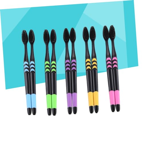 EXAOMBLE 10stücke Kohlezahnbürste Aus Holz Zahnbürsten Mit Bambuskohle Umweltfreundliche Zahnpflegebürste Mit Rutschfestem Griff Zahnbürsten Für Effektive Plaqueentfernung Und Gesundes Zahn – Bild 3