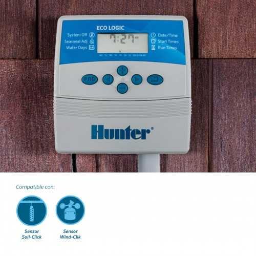 Suinga Programmateur d'arrosage automatique Hunter ELC 4 zones d'arrosage, Eco Logic 4 stations d'intérieur, 230 VCA, blanc