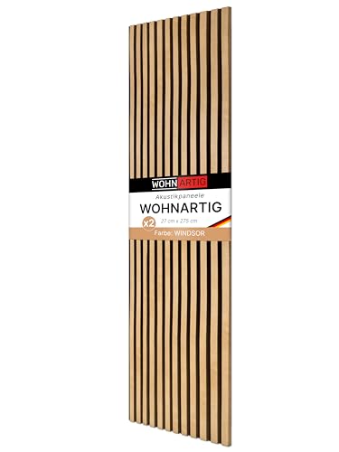 wohnartig® Akustikpaneele 1,485m² - 275cm x 54cm* set - (set = 2 Stück 275cm x 27cm) | Farbe: Eiche Windsor 280 | Wandverkleidung | Akustikpaneel | Wandpaneele auf filz |...