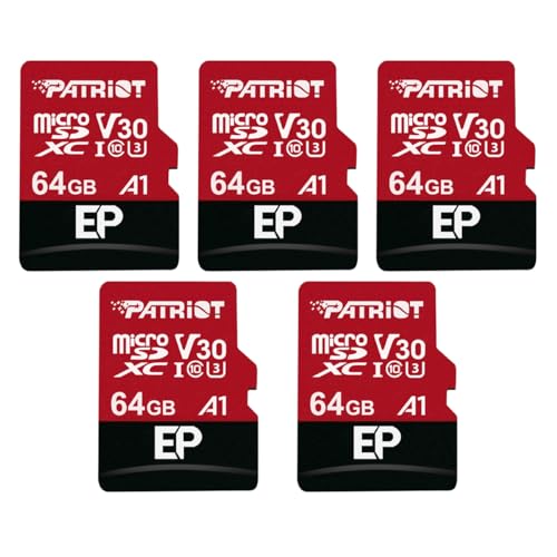 Patriot Memory 64GB A1 / V30 Micro SD Card for Android Phones and Tablets, 4K Video Recording - 5 Pack, Lot of 5