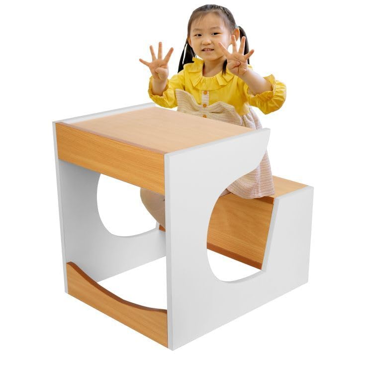HILIFE Modern Kids Study Desk and Bench Set | Wooden Study Table with Storage | White & Natural Wood Finish | Durable Furniture for Kids-image-42