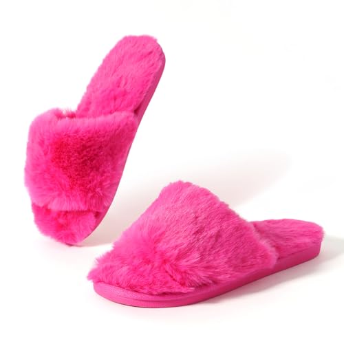 Yonge & Finch Women's X-Band Cozy Fuzzy Memory Foam House Slippers Indoor Outdoor Slippers Open Tole,All Seasons