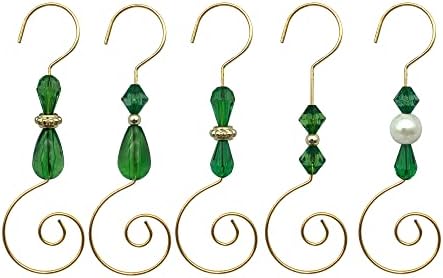Christmas Ornament Hooks - Gold Wire Hooks, Acrylic Jewelry Hooks with Christmas Tree Ornament Hooks-30 PK (Green)