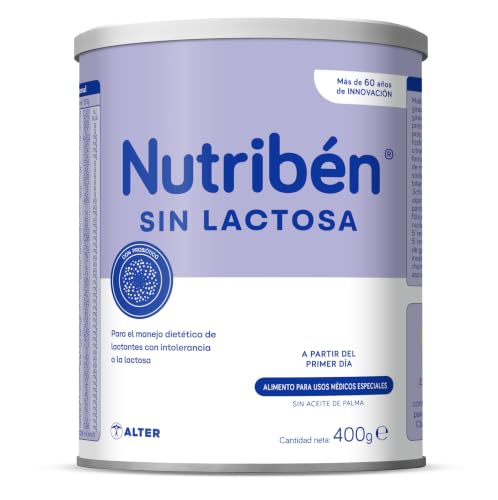 Nutribén Sin Lactosa 1 - Leche en Polvo Bebé sin Lactosa para Bebés Intolerantes a la Lactosa desde el Primer Día | Alimento Completo | Sin Aceite de Palma | con Cacito Dosificador | 1 Bote de 400g