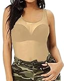 Allchic Womens Sheer Mesh Tank Tops, See Through Scoop Neck Blouses, Sleeveless Sexy Tops (Nude, Large)