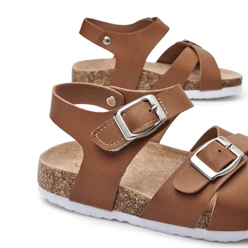 Image of Trary Girls Sandals Open Toe Casual Summer Shoes with Cork Footbed Comfortable Flat Sandals for Little Kids