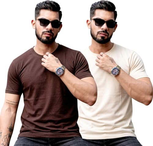 Image of RodZen 100% Pure Cotton Round Neck Regular Fit Plain Solid Half Sleeve T-Shirt Combo for Men & Boys (Pack of 2,3,4 Available in Size S to 2XL)