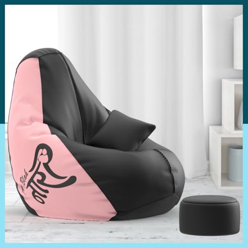 Biggie Bean Bag Cover 4XL Bean Bag with Free Cushion Footrest - Official : BeanElegance Combo (Matching Color : Printed, Abla Naari - Black Peach)-image-48
