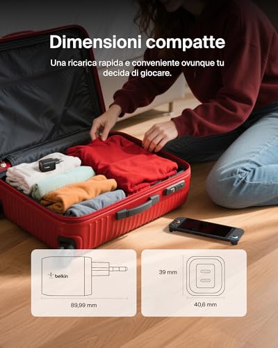 Belkin Gaming Doppio Caricatore da muro USB-C da 65W, Caricabatterie USB 3.0 rapido con tecnologia GaN per Nintendo Switch 2, iPhone 16, iPad, MacBook Air, Chromebook, Galaxy S25 Ultra e altri - Nero - Immagine 4