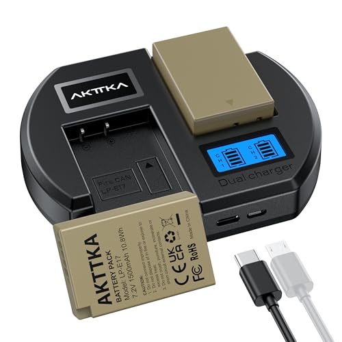 AKTTKA   Lote de 2 baterías LP E17 con Carga USB C y Cargador Dual para Canon EOS R8, RP, R10, R50, R100, 200D, 250, 77D, 750D, 760D, 800D, 850D, M6 II, M5, M3, T6i, T6s y Plus
