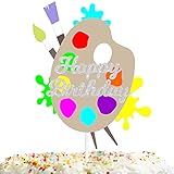 Art Happy Birthday Cake Topper Drawing Theme Colourful Party Decor Picks for Kids Paint Board Party Decorations Supplies