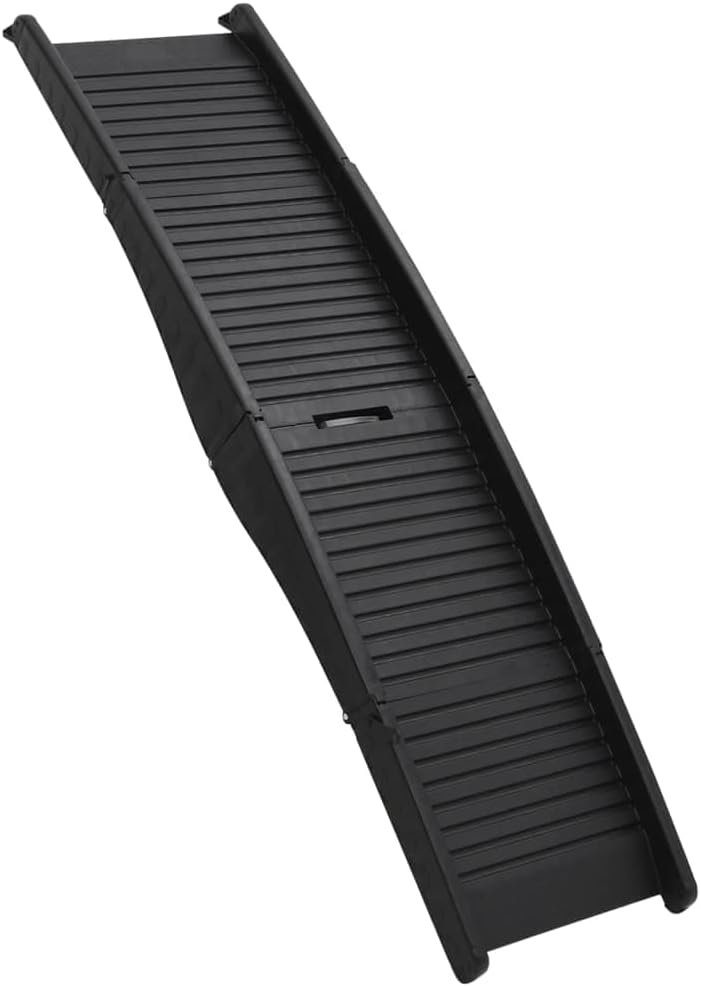 Black Plastic Folding Dog Ramp Portable Rectangular Pet Ramp for Cars and Furniture with Non-Slip Surface and Safety Rails for Large Breed Pets