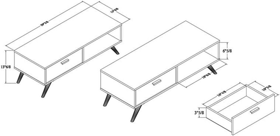 BOWERY HILL Modern Coffee Table, 39.4 in Wide Wood Frame, Dark Grey and Gold Finish, 1 Drawer and Open Shelf, Angled Legs, Contemporary Living Room Furniture