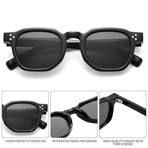 Image of Square Sunglasses for Men Women - Retro Chunky Rectangle Frame Sun Glasses Classic Vintage Shades