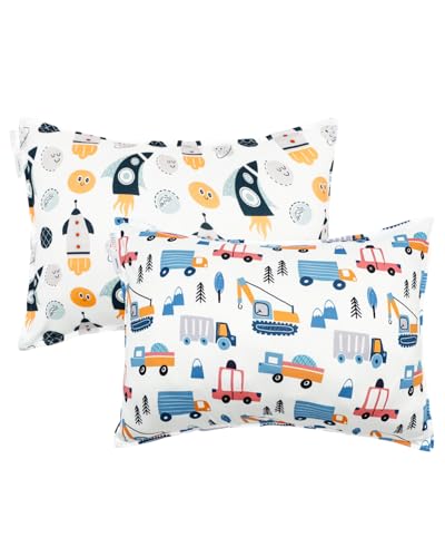 Image of ALVABABY Toddler Pillowcases Stretchy Soft Kids Pillow Cover 2 Pack Fit 13 inchx 18 inch or 12 inchx16 inch Envelope for Girl Boy Travel