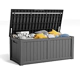 120 Gallon Resin Deck Box, Lockable Patio Outdoor Storage Box for Furniture, Garden Tools and Tools Storage, Waterproof Outside Storage Boxes - Black