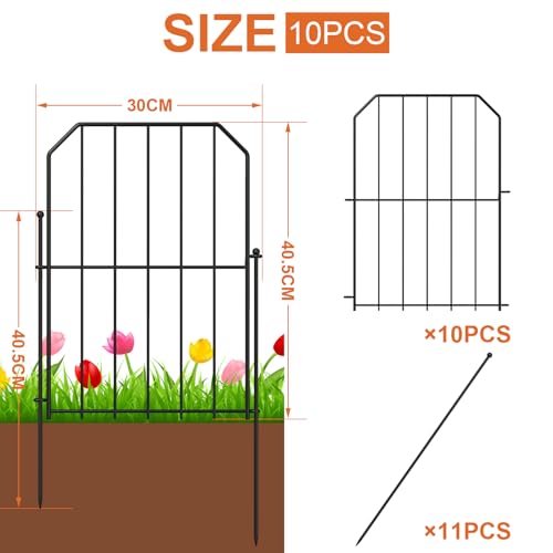 Yeabett Gartenzaun 10 Stück,Dekorativer Metallzaun 31cm(B) × 41cm(H), Hundezaun Outdoor Tier Barriere für Blumenbeet Hof Patio