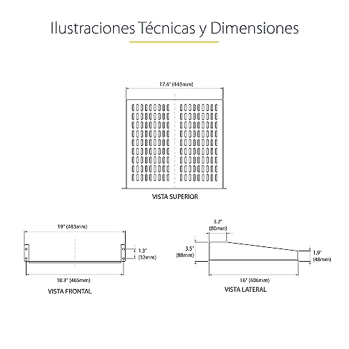 StarTech.com - Soporte para rack de servidores 2U - Bandeja cantilever universal ventilada para rack y estante de equipos de red de 19" - Acero de alta resistencia - 22,7 kg - 48,3 cm de profundidad (CABSHELFV)