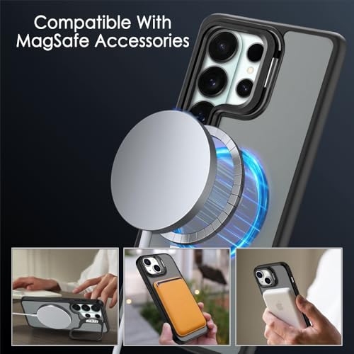 Image of TheGiftKart for Samsung S26 Ultra Case | Shockproof Hard Back Cover | Built-in Stand | Hybrid Shockproof Galaxy S26 Ultra Cover (PC & TPU, Matte Frosted Back, MagSafe Compatible, Translucent Black)