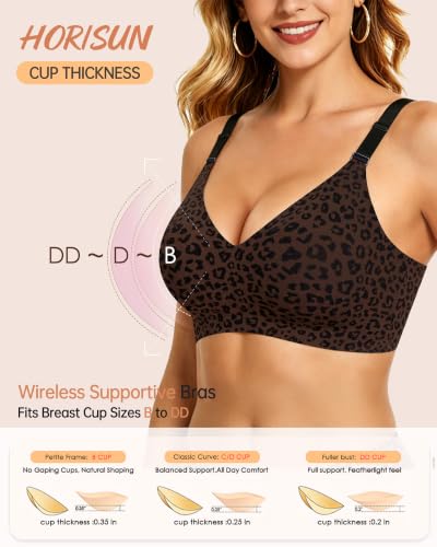Image of HORISUN No Underwire Seamless Full Coverage Bras for Women Regular & Plus | V Neck,Push Up Support Lift,Wireless,Front-adjustable Straps,Comfortable Bralettes,Back Smoothing,Everyday T-shirt Bra