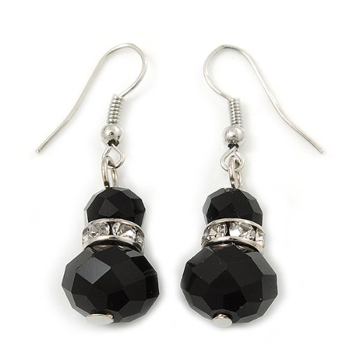 Conjunto de Collar y Pendientes de Cristal Negro Vidrio Gargantilla con Pulsera Flexible Mujer 6