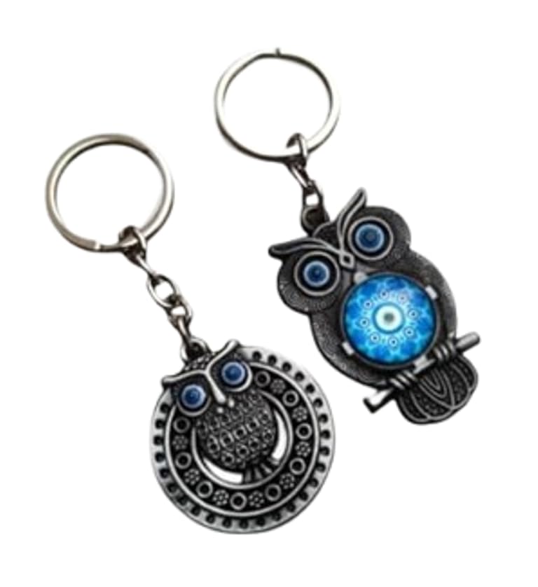 Porte-clés chouette mauvais œil en métal gris et multicolore - Accessoire Medium lot de 2