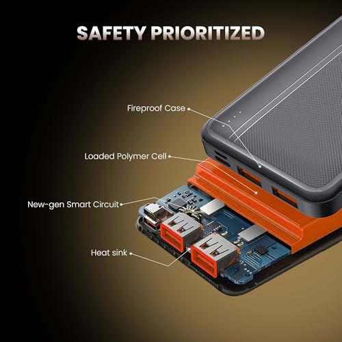 Image of Kratos PowerBank 10000 mAh 22.5W Fast Charging, 3 Output - Dual USB & Type C Output, USB Type C Connector,PD, BIS Certified, Made in India, Power Bank Compatible for Smartphones &Tablets, Black