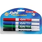 Expo 86674K Low-Odor Dry Erase Markers, Fine Point, Assorted Colors, 1 Blister Pack with 4 Markers, Total of 4 Markers