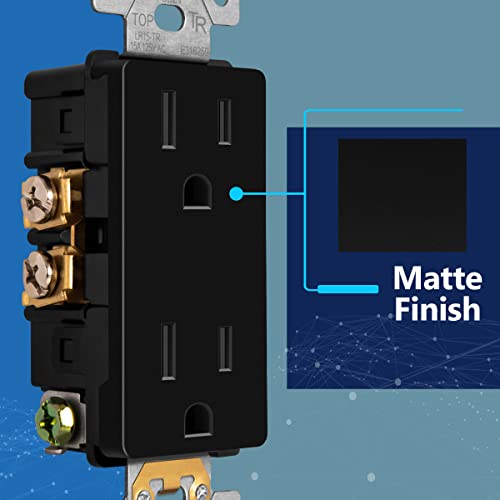 Lider Matte Finish Decorator Receptacle, Child Safe Tamper-Resistant Wall Outlet, Residential Grade, Self-Grounding, 15A 125V, Ul Listed, Lr15-Tr-Bk10P, Black, 10 Pack #TOP1