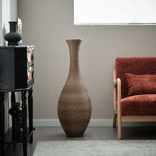 Image of Large Hand-Woven Bamboo Floor Vase, Tall Home Decor Floor Vase for Fake Flower Dried, Flower Holder for Living Room, Bedroom, Dining Room, Entryway, Hallway