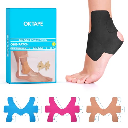 OK TAPE Precut Kinesiology Ankle Tape, 10 Pcs, Pain Relief, Prevent Ankle Sprain, Provide Support for Ankle Ligament, Elastic Athletic Tape, Breathable Kinetic Tape for Daily use - Black