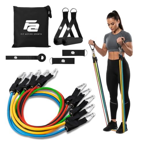 Bandes de résistance Fit Active Sports avec poignée, sangles de cheville et guide