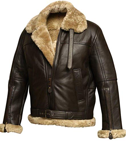 Classic B-3 Sheepskin Leather Bomber Jacket Mens - British Fur Shearling Winter Coat
