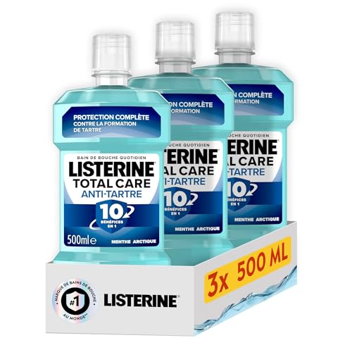 Listerine – Bain de Bouche Total Care Anti-Tartre (lot de 3 bouteilles de 500 ml) – Soin bucco-dentaire contre la formation de tartre – Bain de bouche...