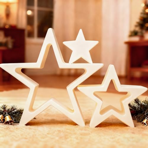 Eroionet Holzsterne 3er Set, Holzsterne Groß, Deko Sterne Holz,...