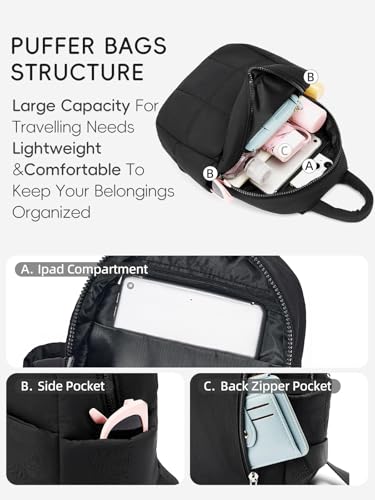 Image of WESTBRONCO Mini Backpack for Women Nylon Small Fashion Backpacks Purse Puffer Lightweight Backpacks for Travel, Shopping, Daily